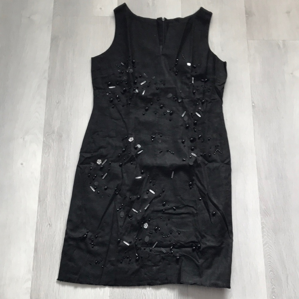 WOMENS LINEN BLACK SLEEVELESS SPLIT NECK SHIFT 12
